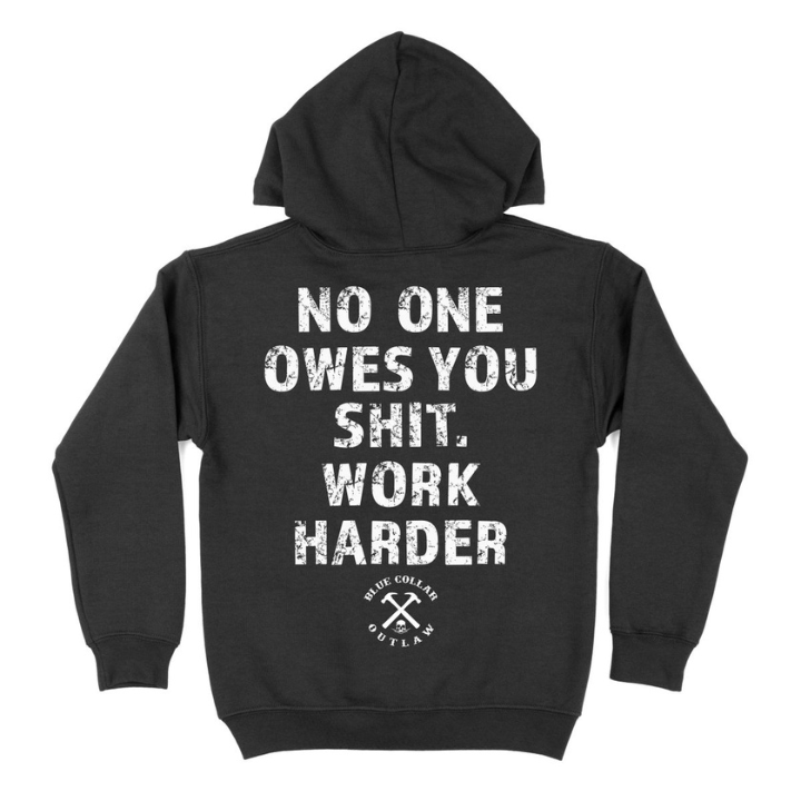 ZIP HOODY WORK HARDER - BLK